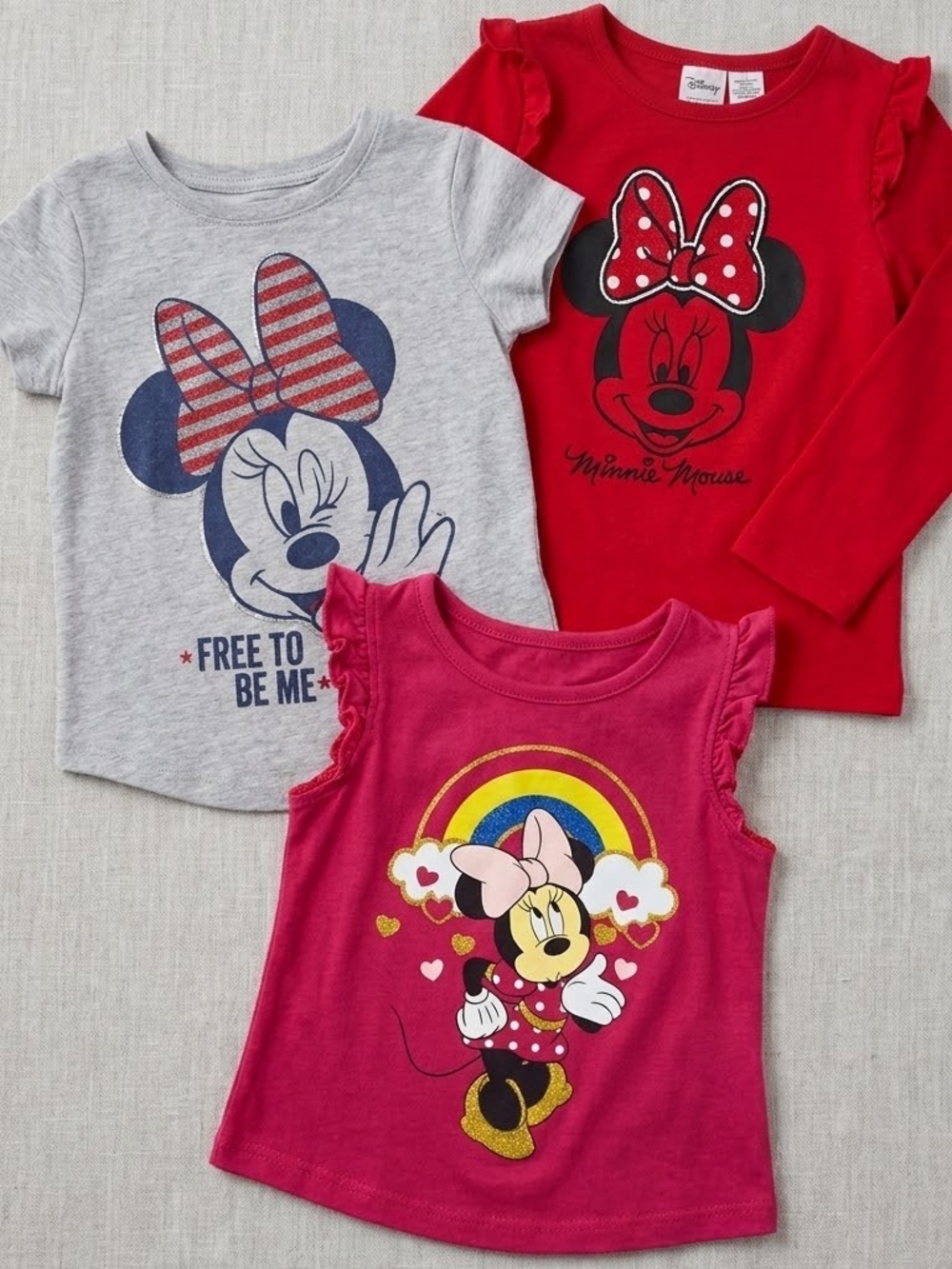 Disney Girls' Minnie Mouse Tops in Red, Gray, Pink
